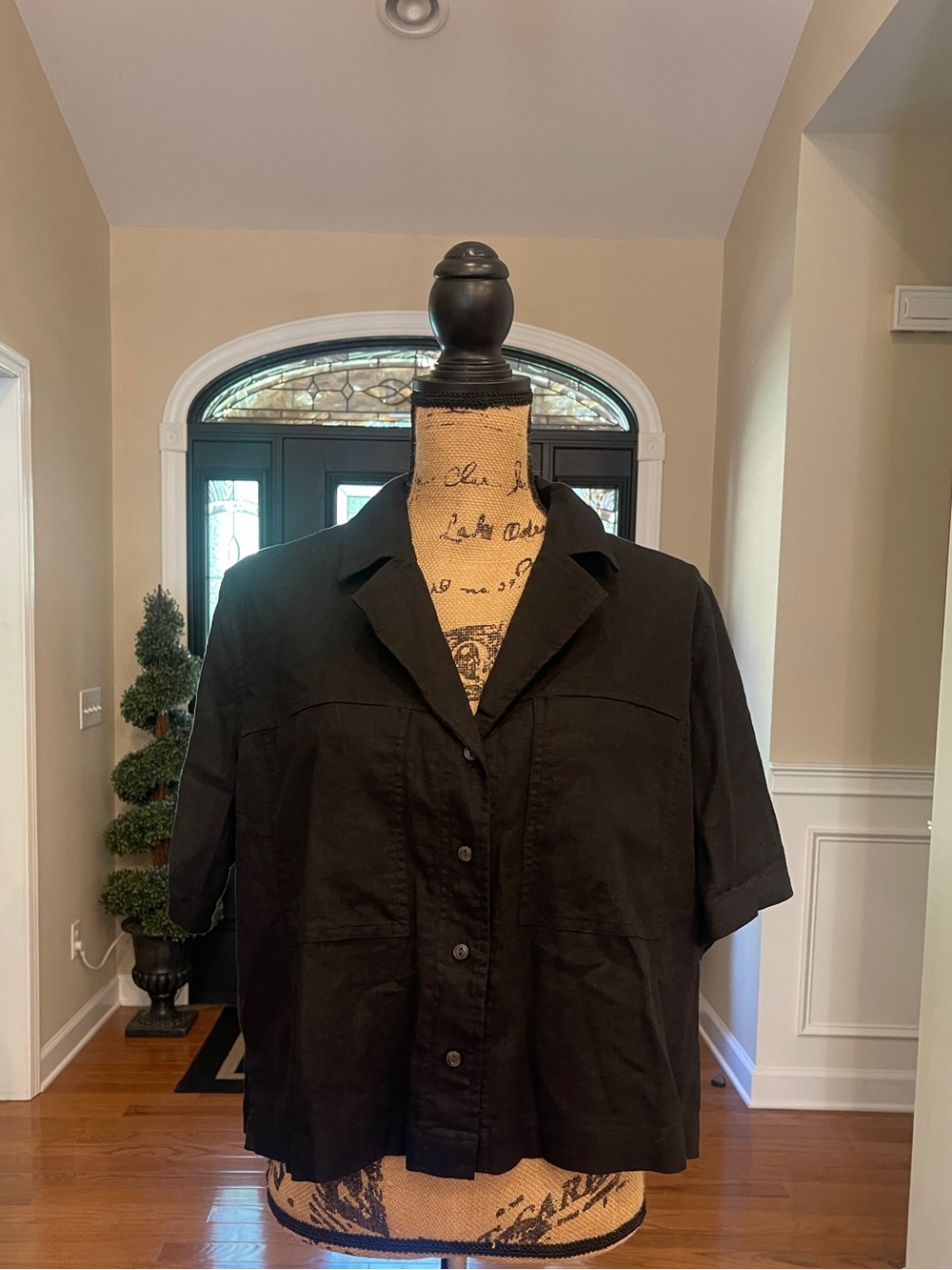 Universal Thread Black Short Sleeve Button Down Blouse Shirt Top Large